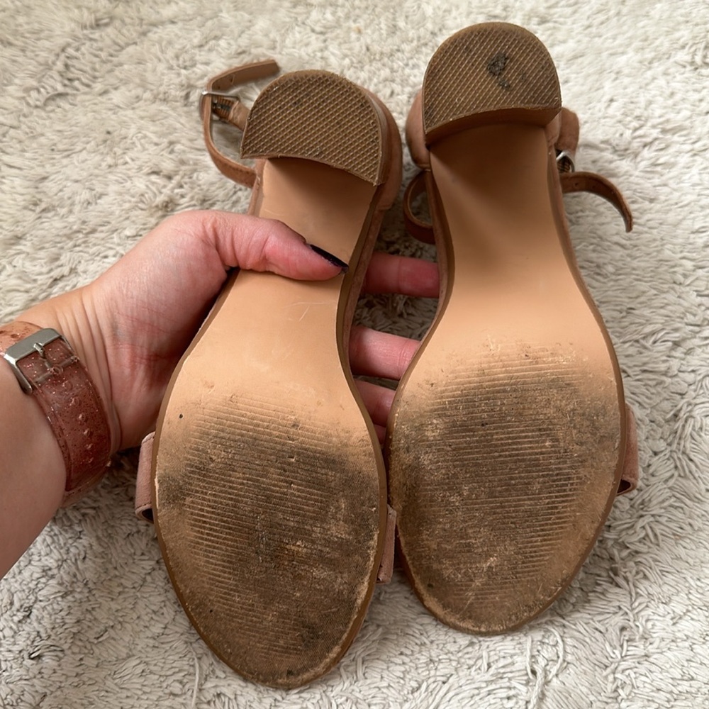 Steve Madden Open-Toed Camel Brown Suede Heels - image 5